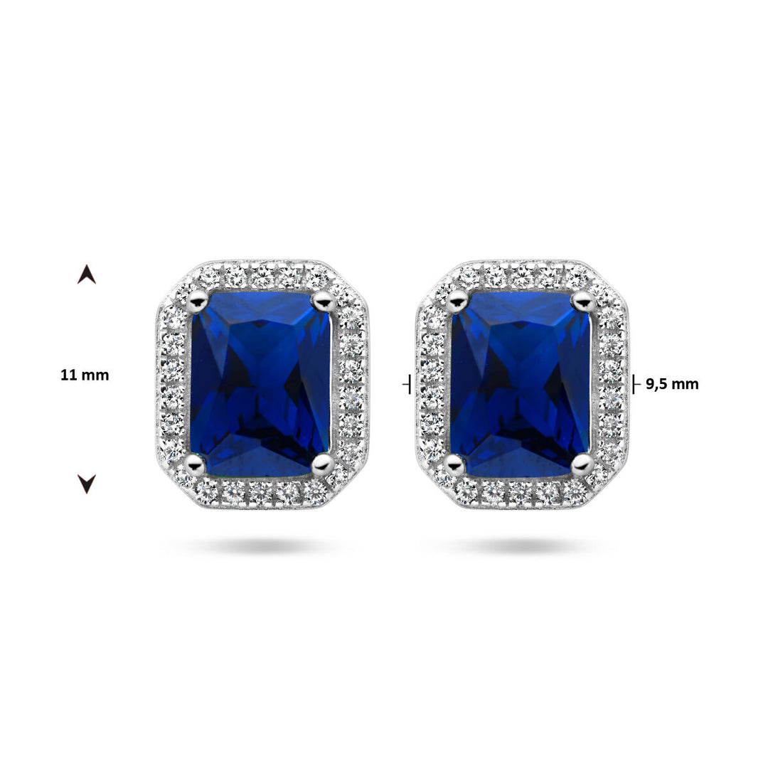 Ohrstecker blau und weiß Zirkonia Halo Silber rhodiniert