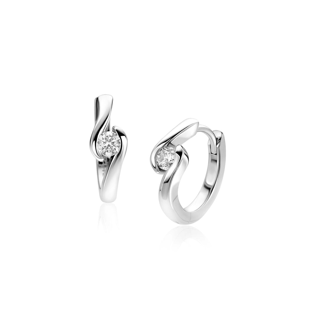 ZINZI zilveren oorringen (14 x 4mm) met een ronde witte zirkonia, ZIO2766