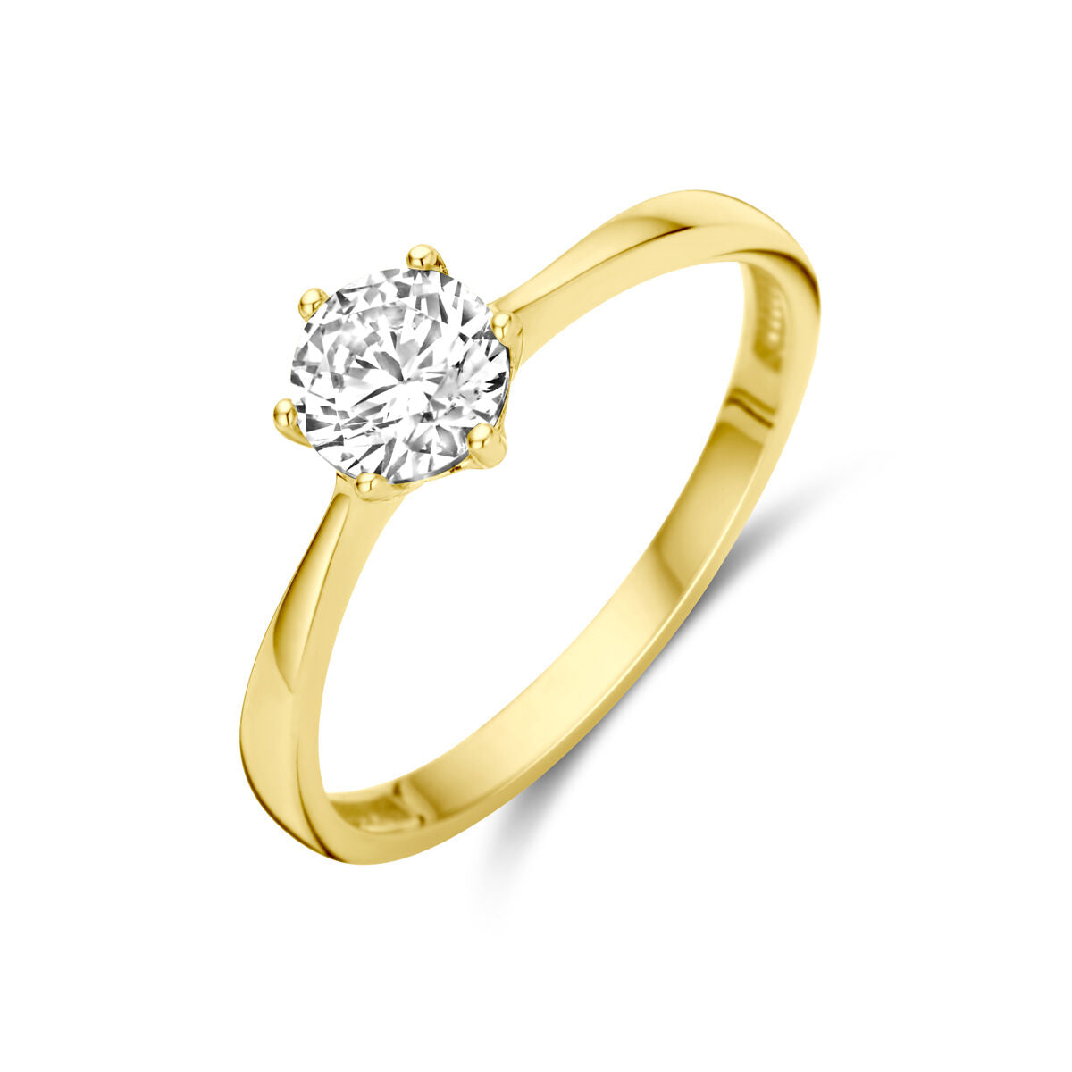 Ring aus 14K Gelbgold mit rundem Zirkonia im klassischen Design
