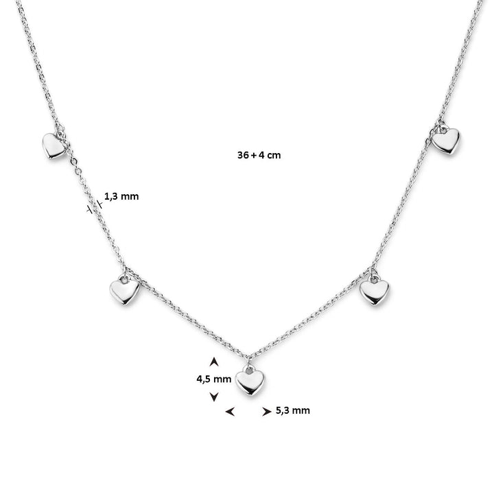 Halskette Herzen 36 + 4 cm Silber rhodiniert