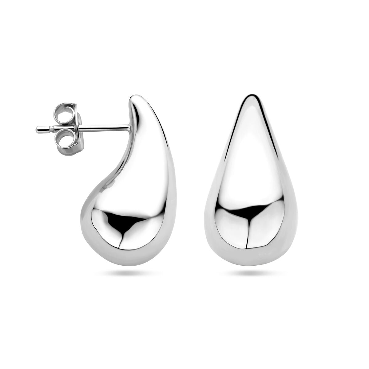 Ohrstecker in Tropfenform aus rhodiniertem Silber mit glänzender Oberfläche