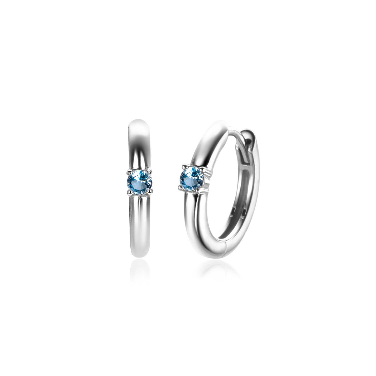 Silberne Ohrringe mit blauem Zirkonia und geschwungener Form