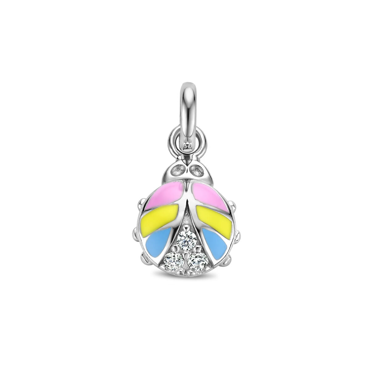 Hänger in Form eines Marienkäfers mit buntem Emaille und Zirkonia, aus rhodiniertem Silber