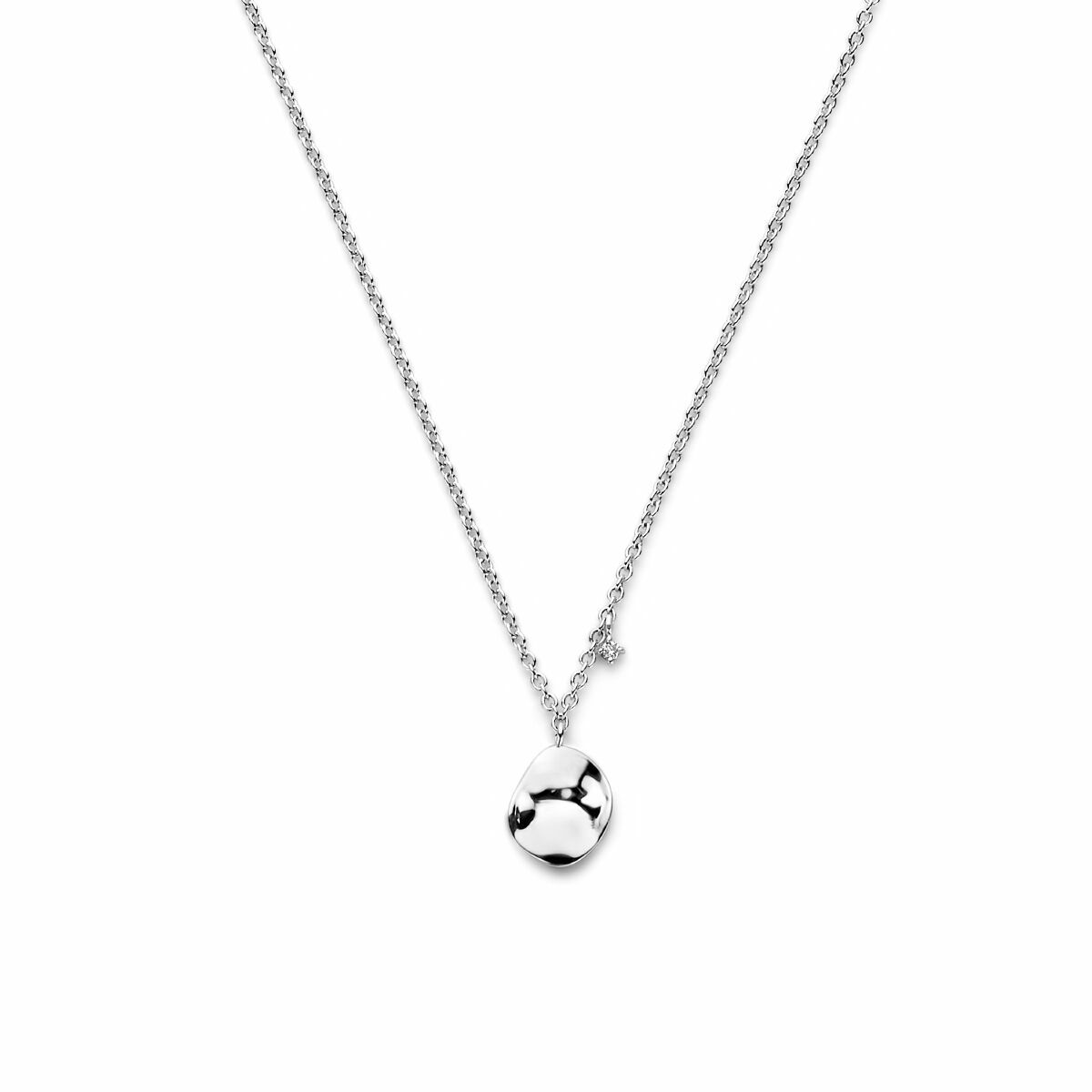 Collier aus rhodiniertem Silber mit tropfenförmigem Anhänger und einem Diamanten von 0,02 ct