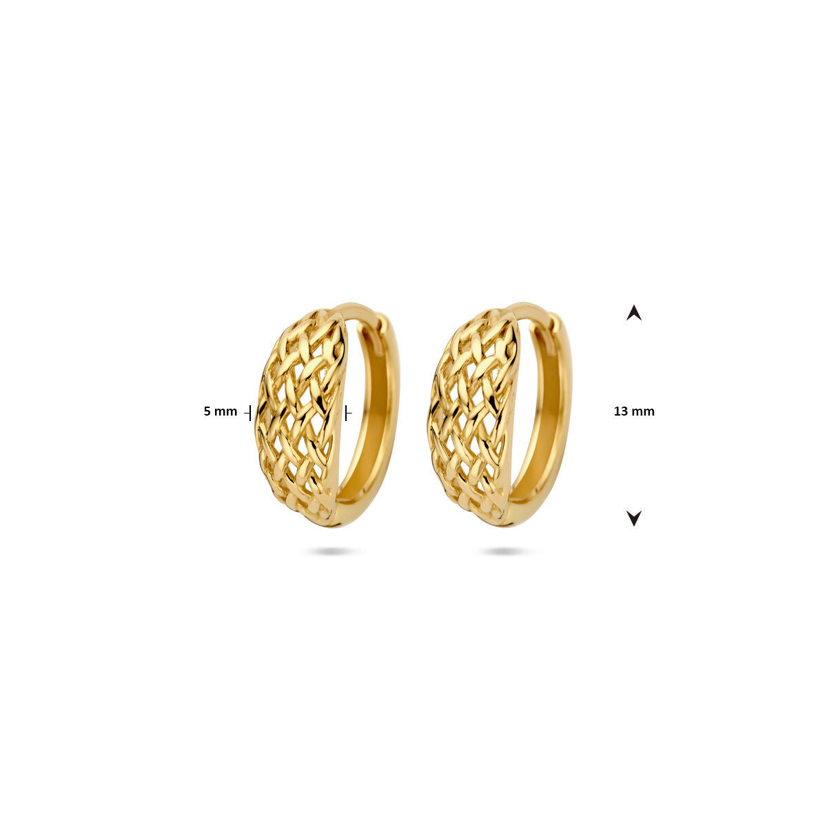 Klappcreolen geflochten 13 mm 14K Gelbgold