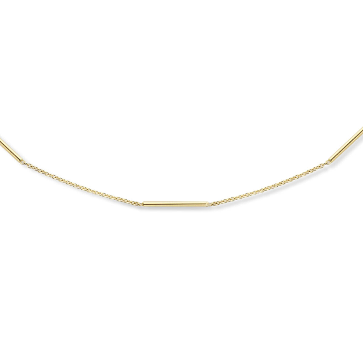 Collier aus 14K Gelbgold mit schmalen Balken, Länge 43-45 cm und 1,3 mm dick
