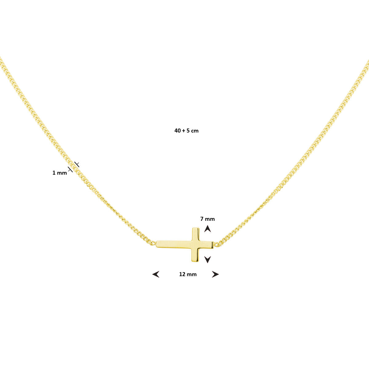 Halskette Kreuz 40 + 5 cm 3 Mikron Silber vergoldet (gelb)