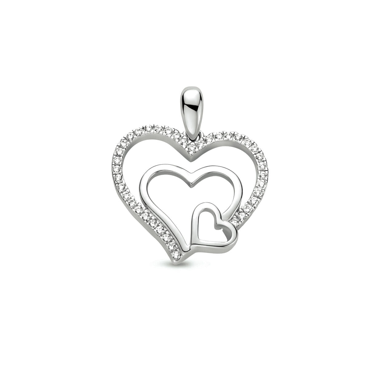 Hänger in Herzform aus rhodiniertem Silber mit Zirkonia-Steinen