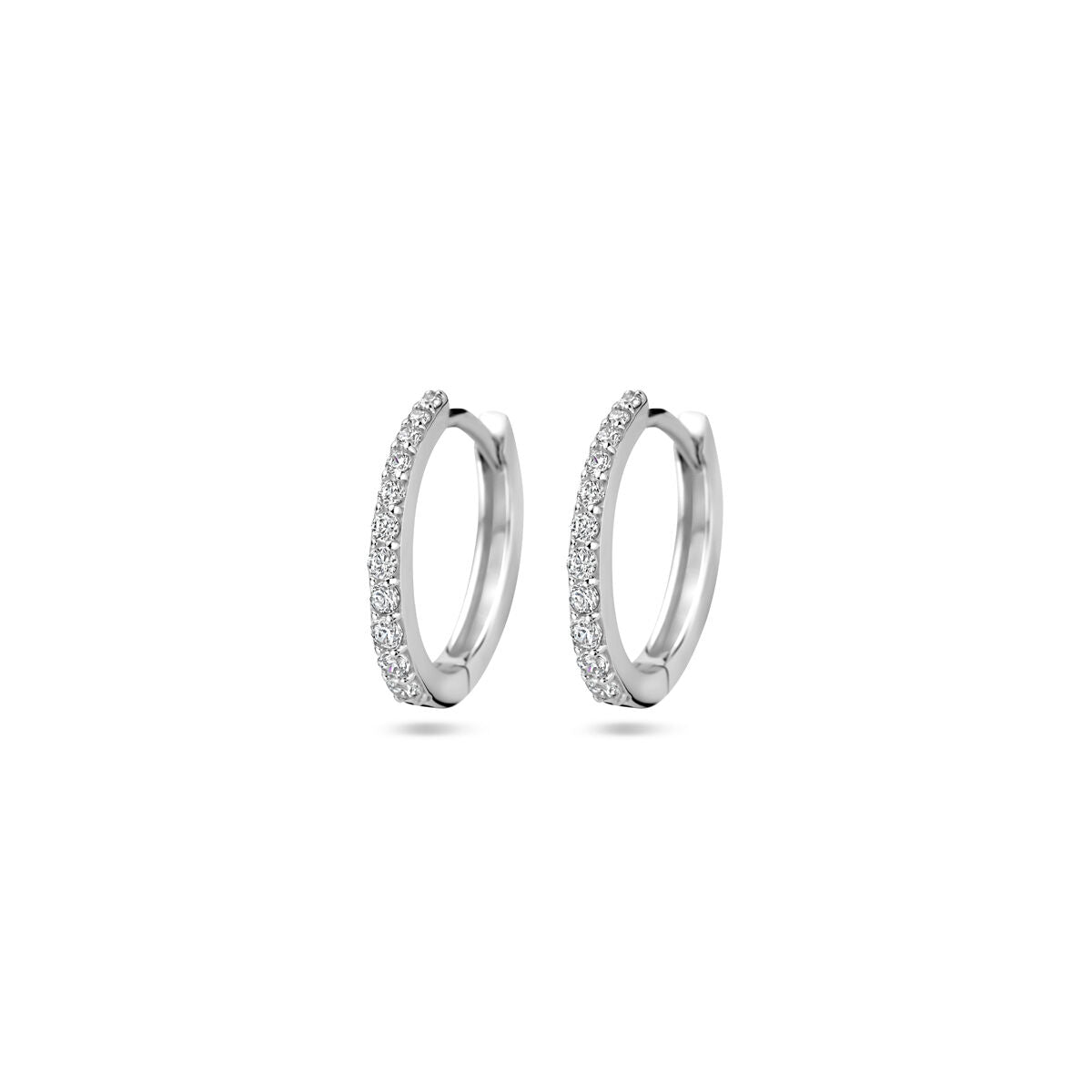 Klapp-Ohrringe aus rhodiniertem Silber mit Zirkonia-Steinen, 14 mm groß
