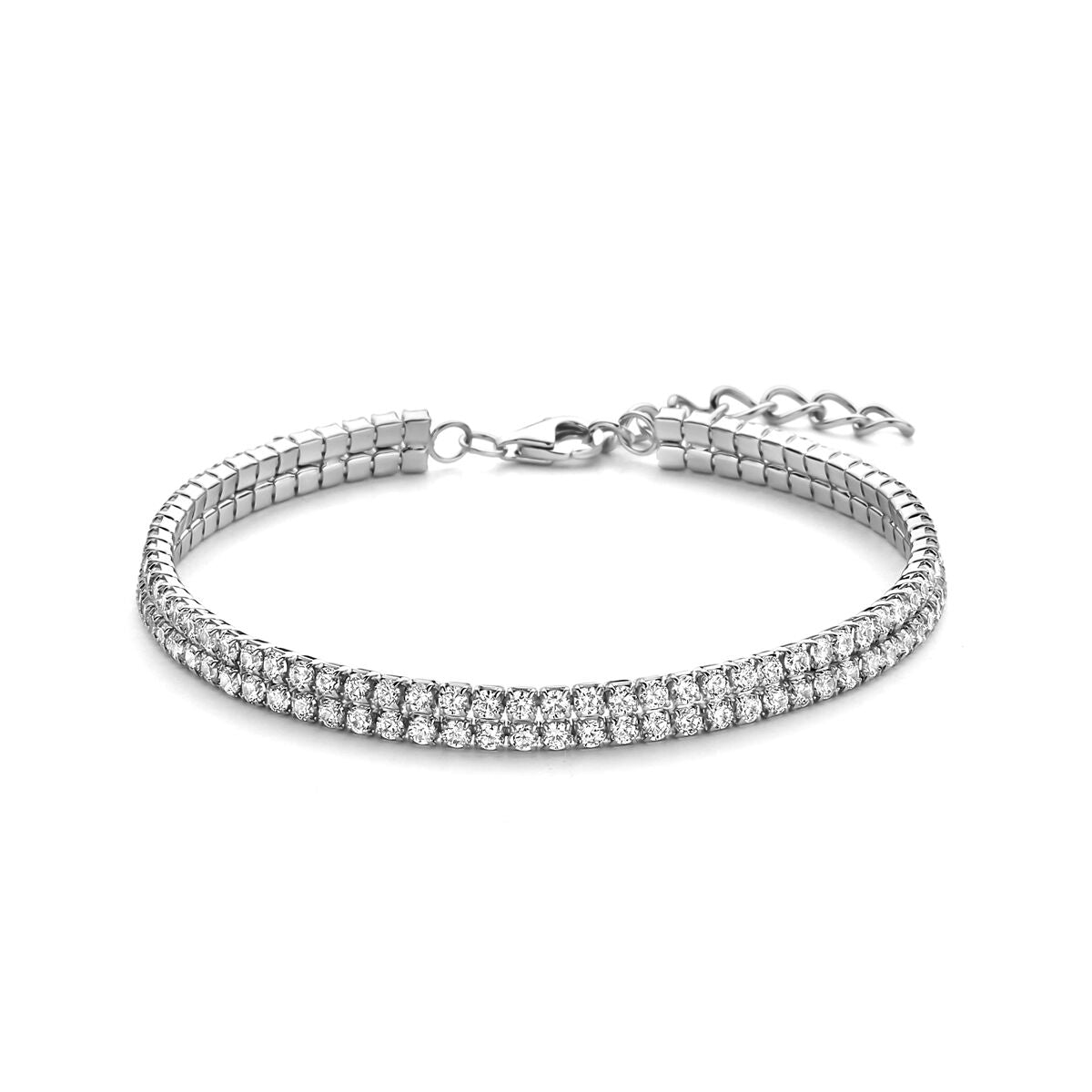 Silbernes Damenarmband aus rhodiniertem 925 Silber mit Zirkonia-Steinen und Verlängerungskette