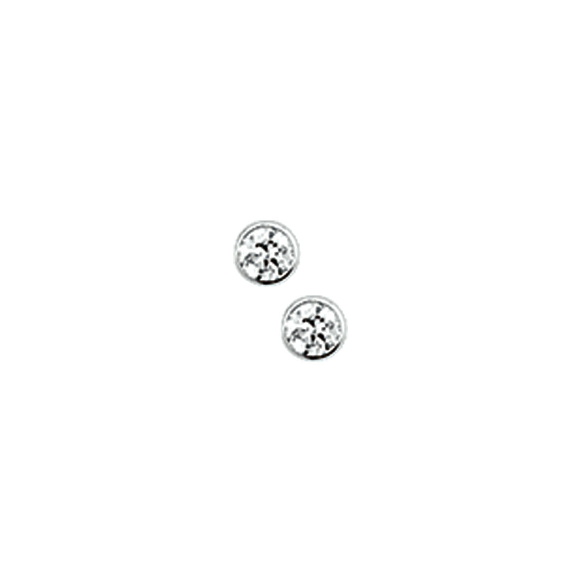 Van der Kooij Collectie oorknoppen zirkonia zilver wit: kleine, ronde zirkonia-stenen in een eenvoudige, zilverkleurige setting op een witte achtergrond.