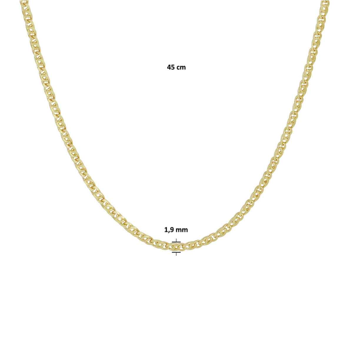 Halskette mit Falkenauge, 1,9 mm, 45 cm, 14 Karat Gelbgold