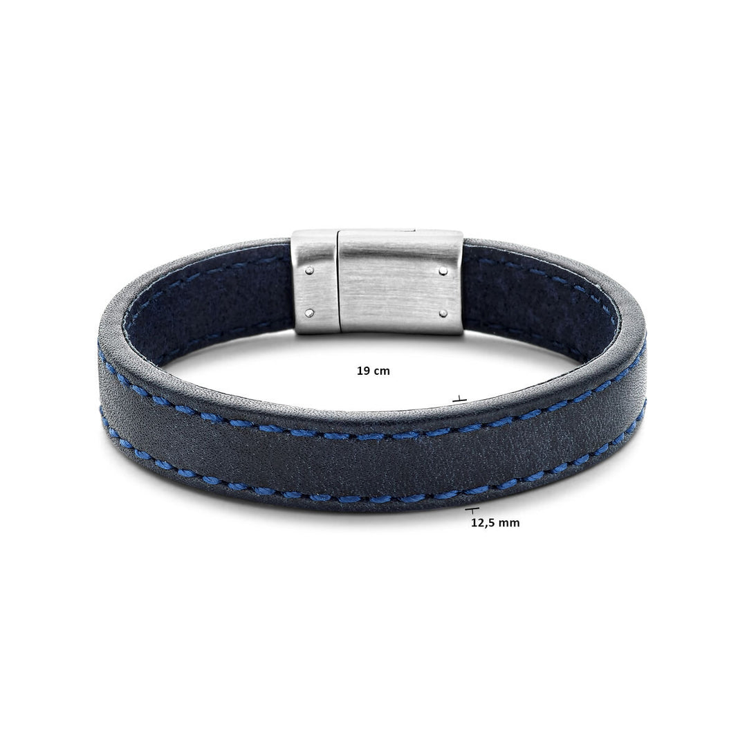 Armband Leder dunkelblau 12,5 mm Edelstahl