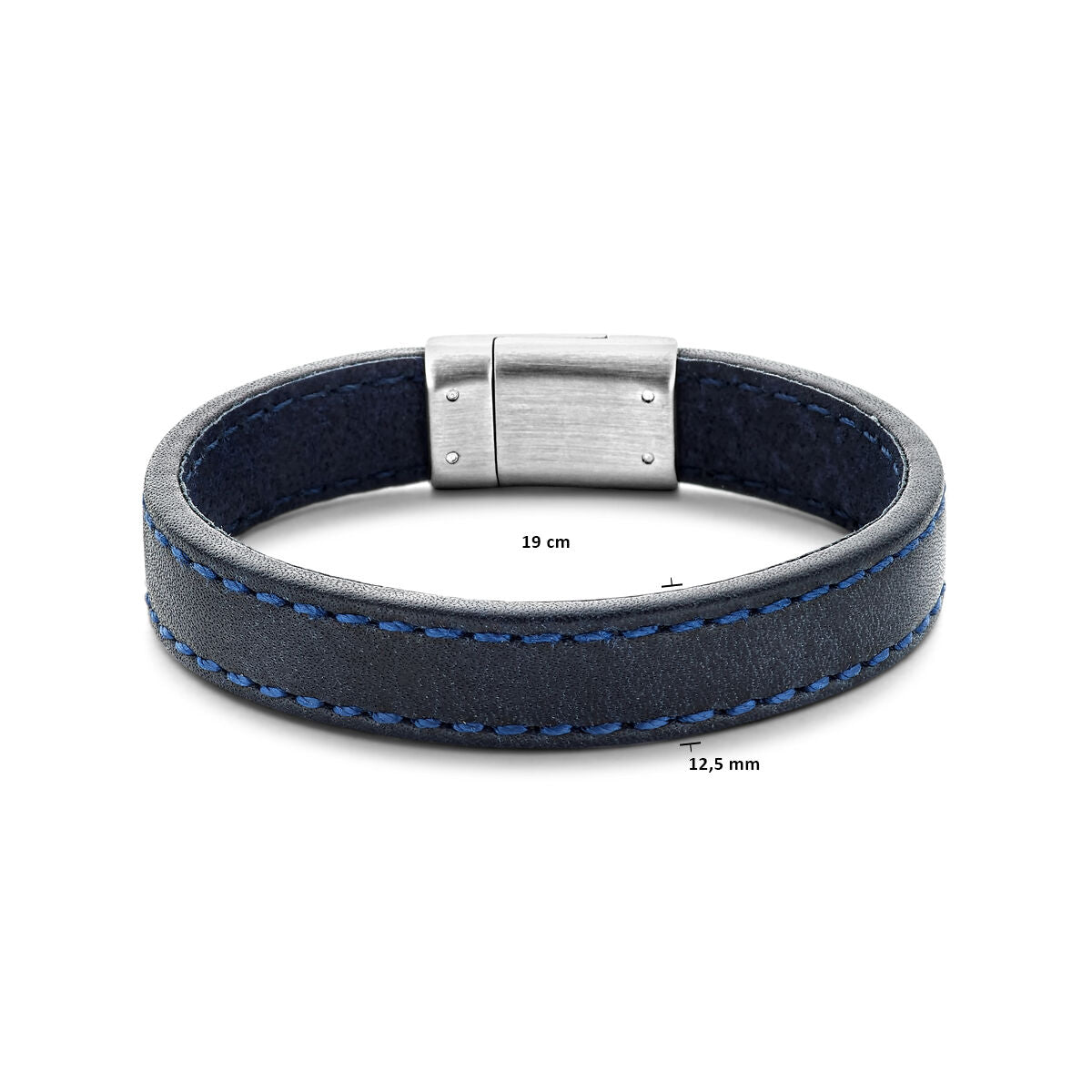 Armband Leder dunkelblau 12,5 mm Edelstahl