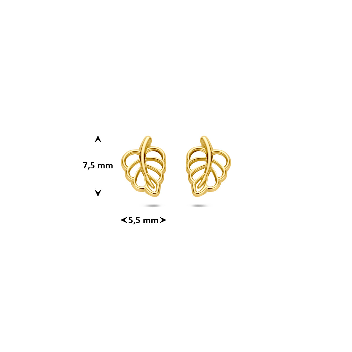 9k oorknoppen blad 7,5 mm 9K geel