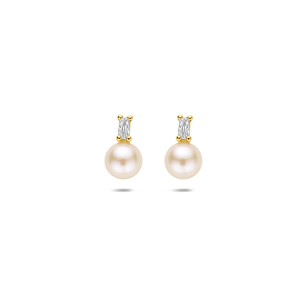 Ohrstecker aus 9 Karat Gelbgold mit einer Perle und Zirkonia, 9 mm groß