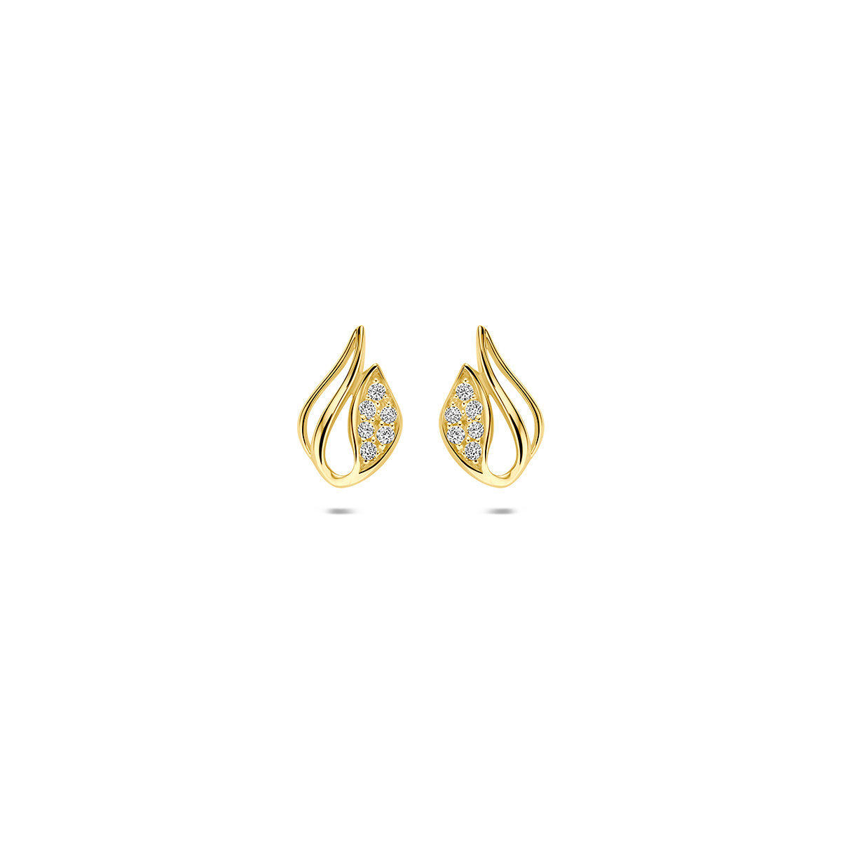 Ohrstecker aus 9 Karat Gelbgold mit blattförmigem Design und funkelnden Zirkonia-Steinen