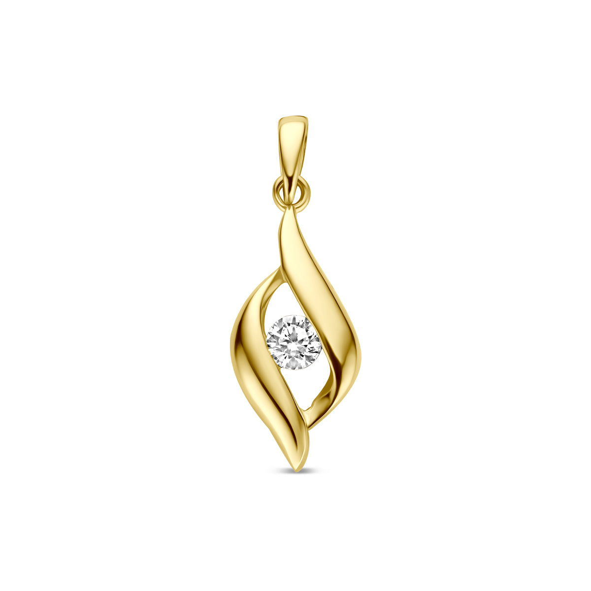 Hänger aus 9K Gelbgold mit zirkonia, 12 mm, in geschwungener Form