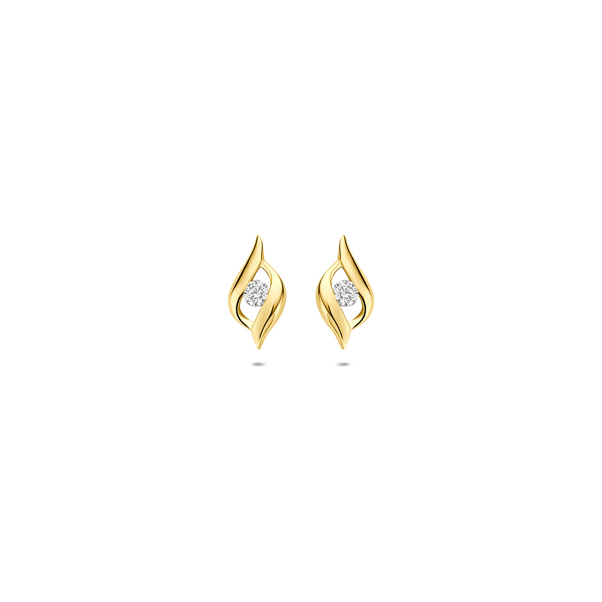 Ohrstecker aus 9 Karat Gelbgold mit Zirkonia in geschwungener Form, 9 mm groß