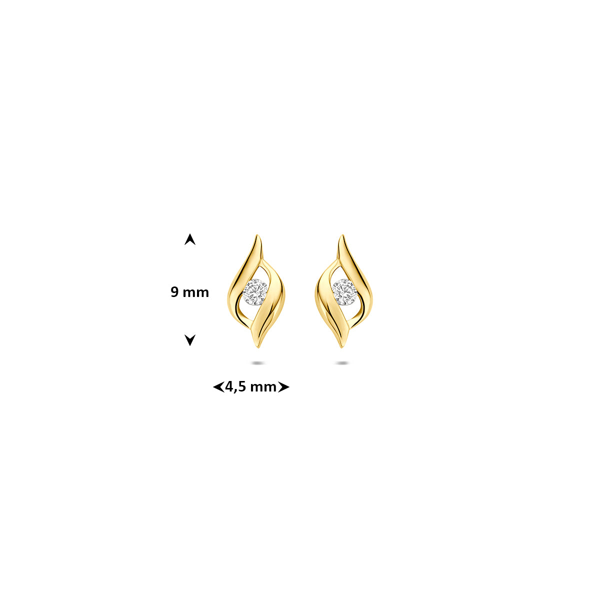 9k oorknoppen zirkonia 9K geel