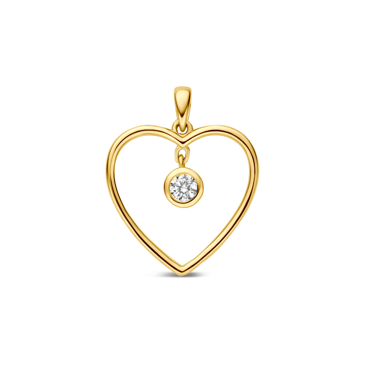 Hänger in Herzform aus 9K Gelbgold mit einem Zirkonia in der Mitte, Durchmesser 13 mm