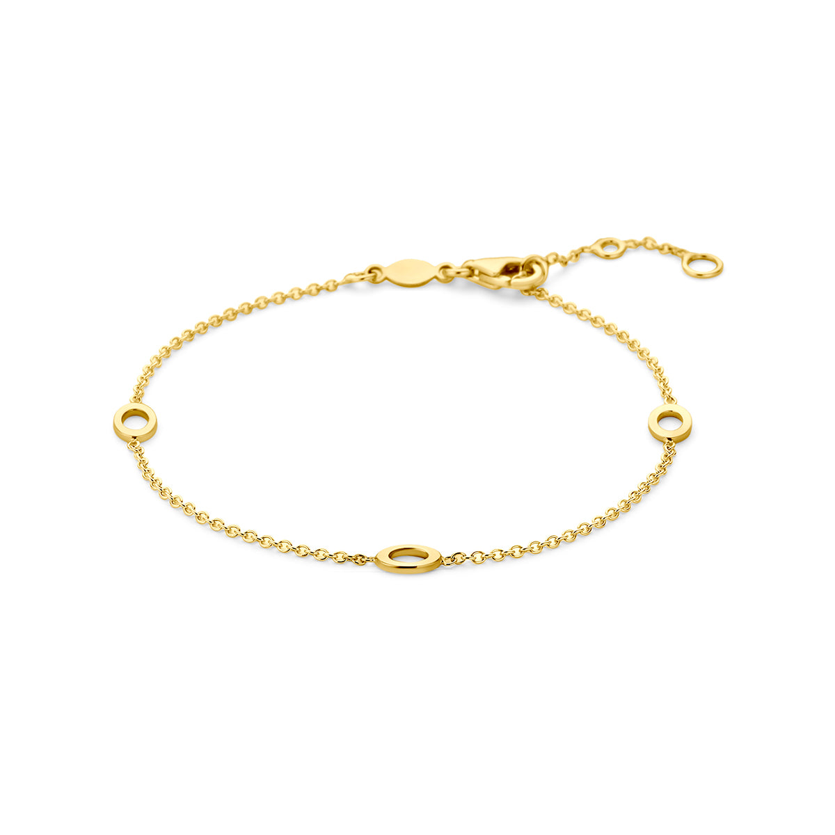 Armband aus 9K Gelbgold mit ovalen und runden Elementen, verstellbar von 16,5 bis 18,5 cm