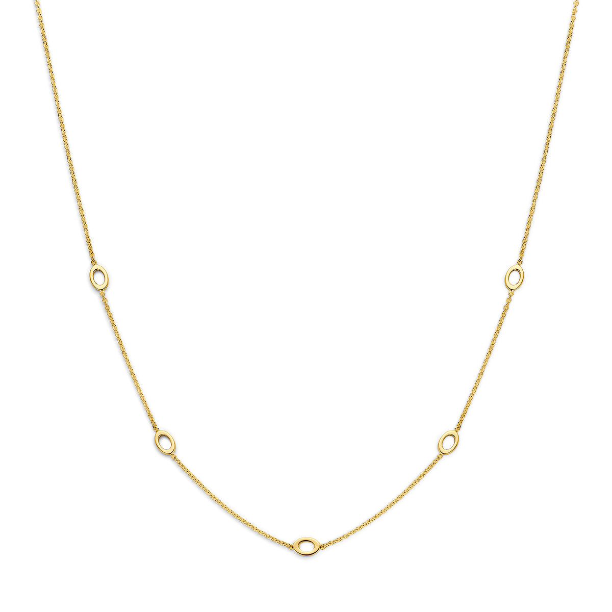 Goldenes Collier mit ovalen Elementen in verschiedenen Abständen, Länge 41 - 43 - 45 cm