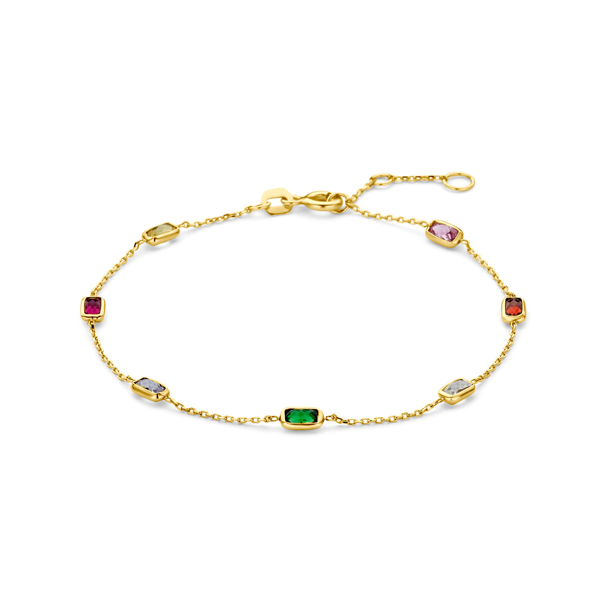 Armband aus 9K Gelbgold mit bunten Zirkonia in verschiedenen Formen und Farben