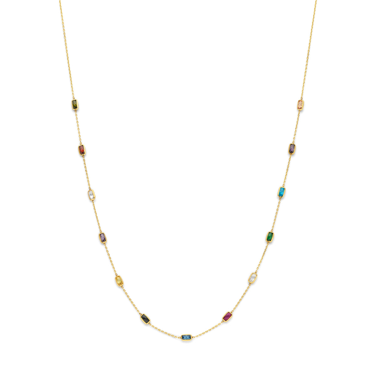 Collier aus 9K Gelbgold mit bunten Zirkonia-Steinen in verschiedenen Farben, 41 - 43 - 45 cm lang
