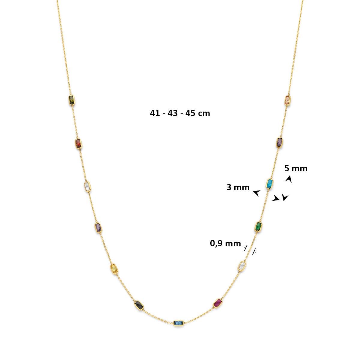 9k collier gekleurd zirkonia 9K geel