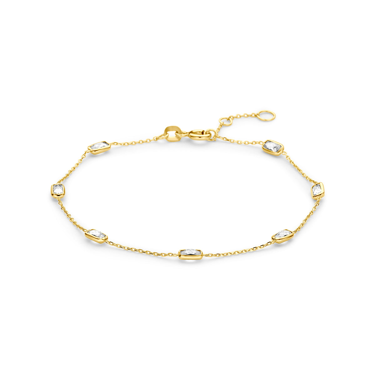 Armband aus 9K Gelbgold mit Zirkonia-Steinen, Länge 16,5 - 18,5 cm, feine Gliederkette
