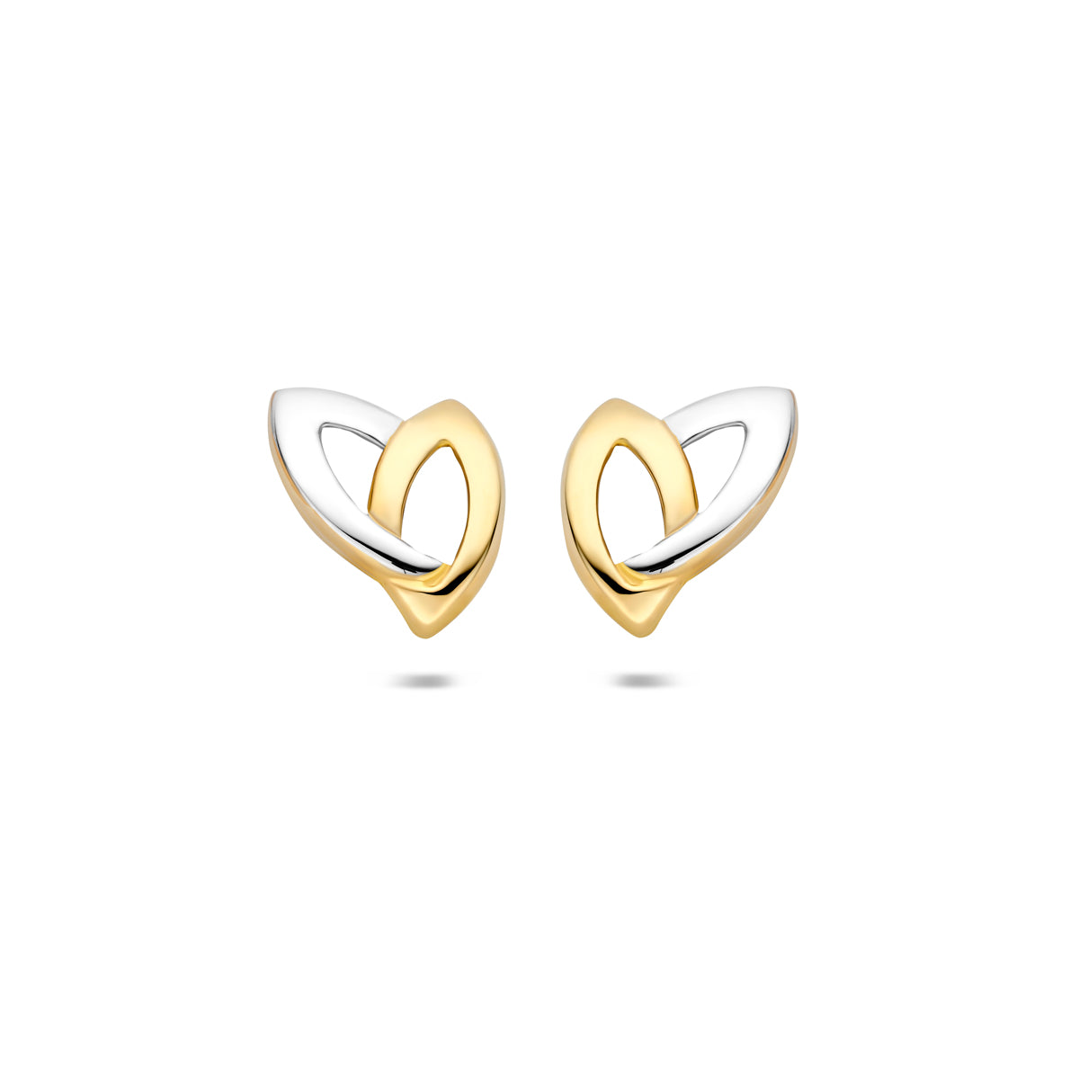 Bicolor Ohrstecker aus 9K Gold und Silber in Herzform mit einer Größe von 10 mm