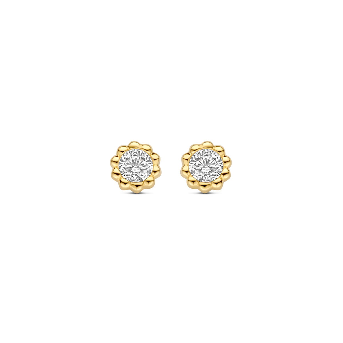 Ohrringe aus 9 Karat Gelbgold mit Zirkonia, rund, 5,5 mm, blütenförmiges Design