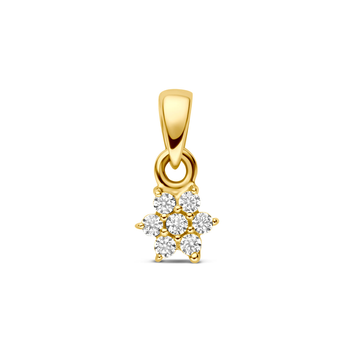 Hänger aus 9K Gelbgold mit Zirkonia in Form einer Blüte, Durchmesser 4,5 mm
