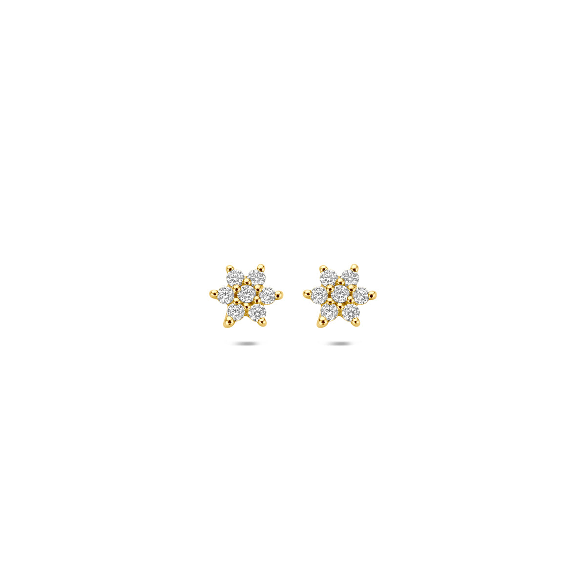 Ohrringe aus 9k Gelbgold mit Zirkonia, blütenförmig, Durchmesser 4,5 mm