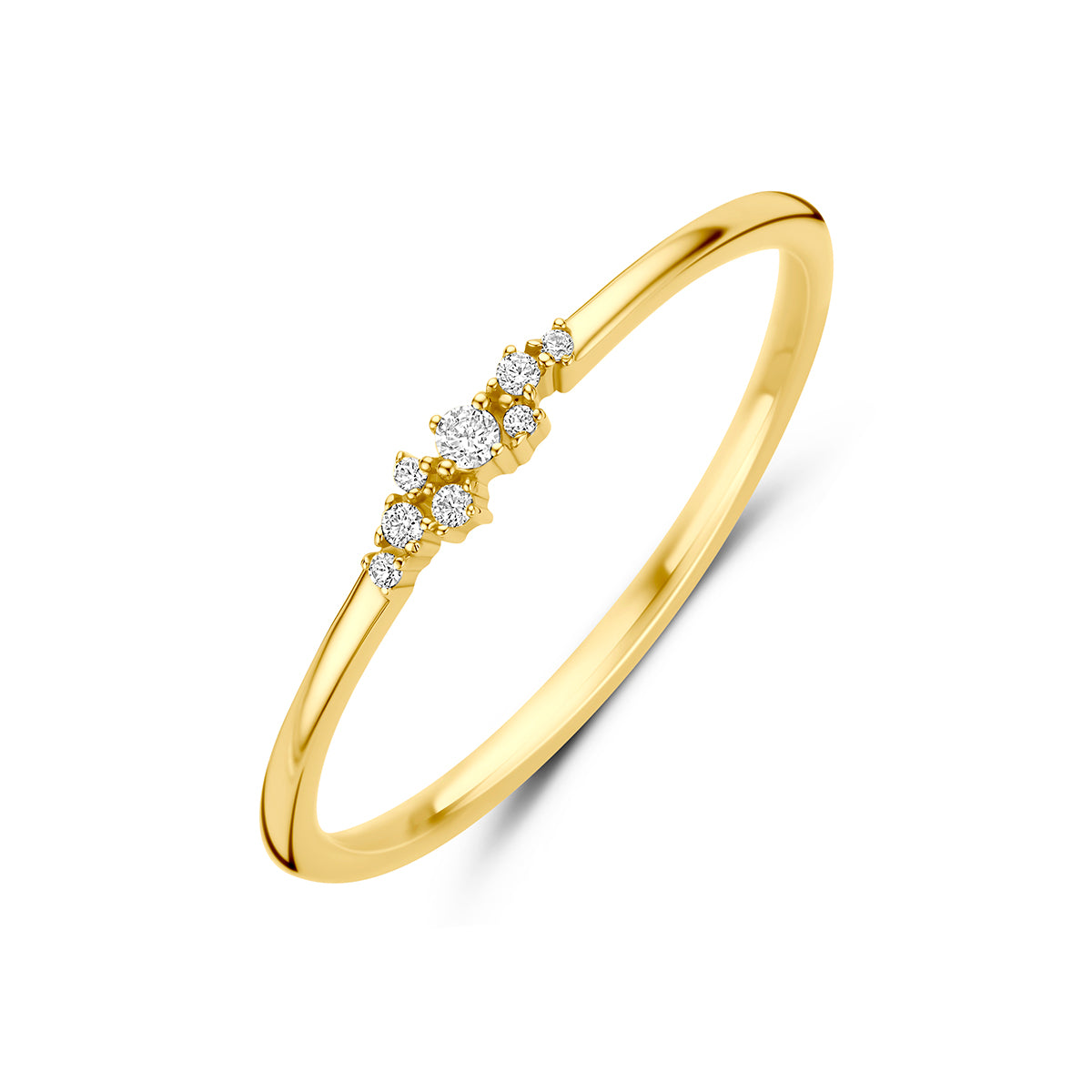 Ring aus 9K Gelbgold mit Zirkonia-Steinen in einer ansprechenden Anordnung