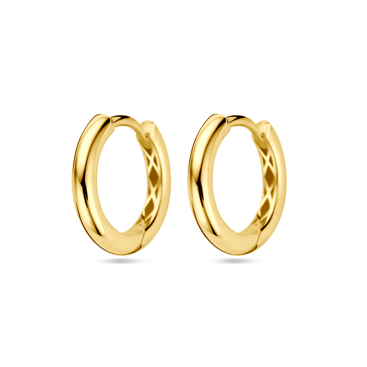 9K gold Klappohrringe mit einem Durchmesser von 13 mm und glänzender Oberfläche