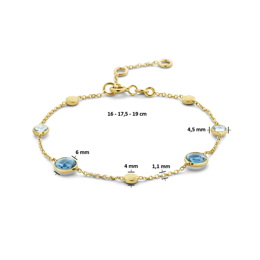 Goldarmband Damen London Blau und Blautopas und Runden 14K