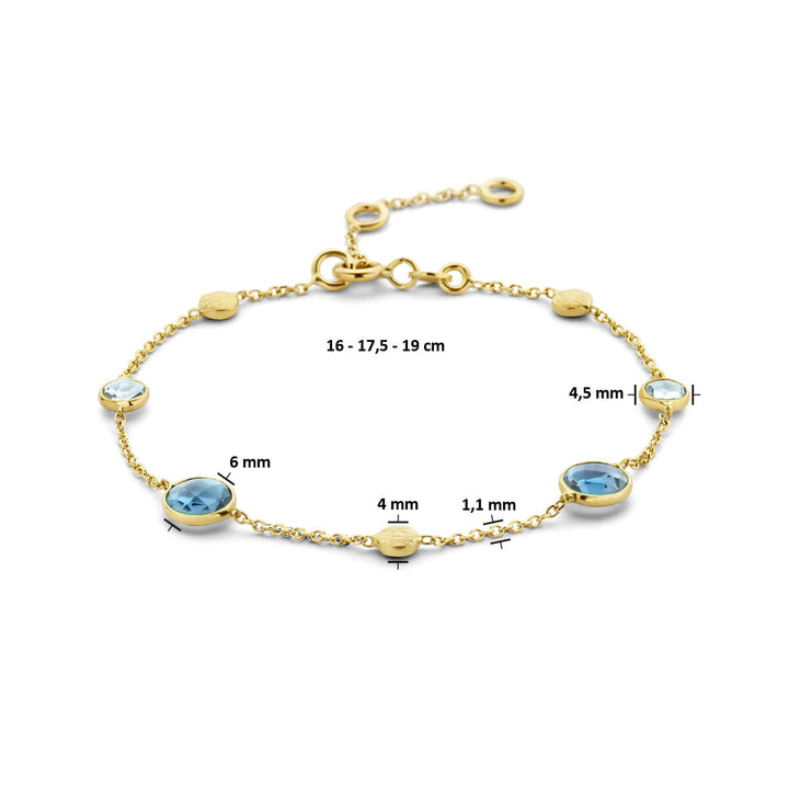 Goldarmband Damen London Blau und Blautopas und Runden 14K