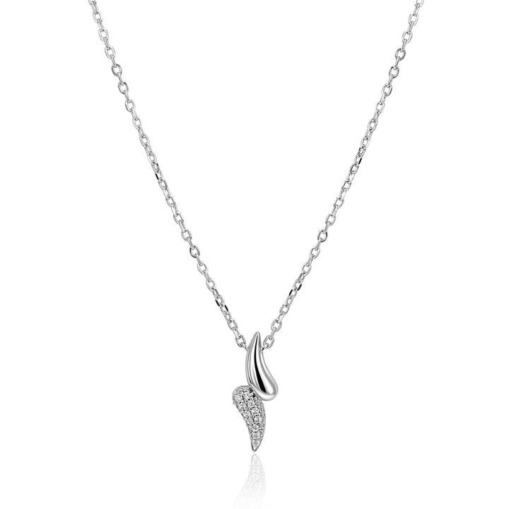 De Zinzi ketting ZIC2681 (40-45cm) van Zinzi heeft twee abstracte vleugelvormige hangers, een gladde en een versierd met fonkelende stenen, gemaakt van sterling zilver.