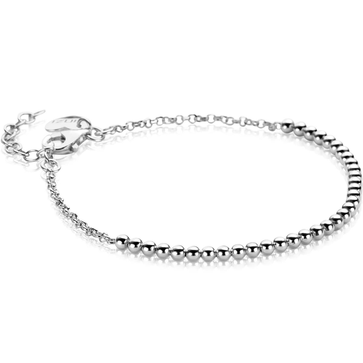 Armband aus Silber mit runden, glänzenden Perlen und Verlängerungskette