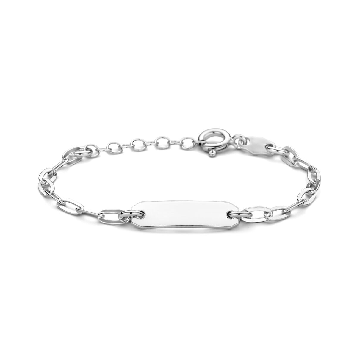 Baby-Armband aus rhodiniertem Silber mit flacher Plakette und Paperclip-Gliedern