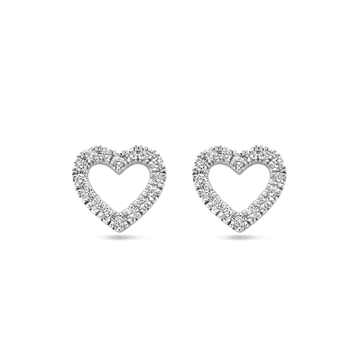 Ohrstecker in Herzform aus 14K Weißgold mit 0,11 ct Diamanten (2x 0,055 ct) und 7 mm Größe