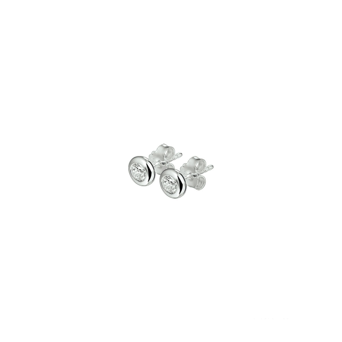 Ohrstecker aus rhodiniertem Silber mit Zirkonia-Steinen in runder Form