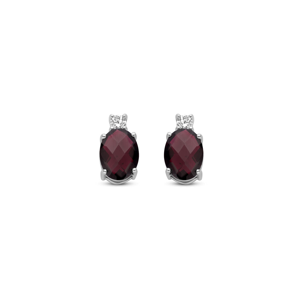 Ohrstecker mit ovalem Granat und Zirkonia, 10,5 mm, aus rhodiniertem Silber