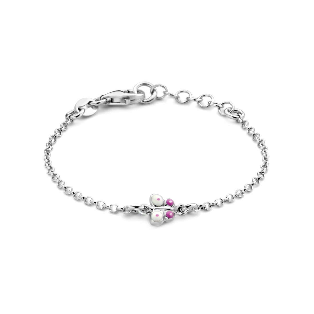 Armband aus rhodiniertem Silber mit zwei Schmetterlingen und bunten Steinen