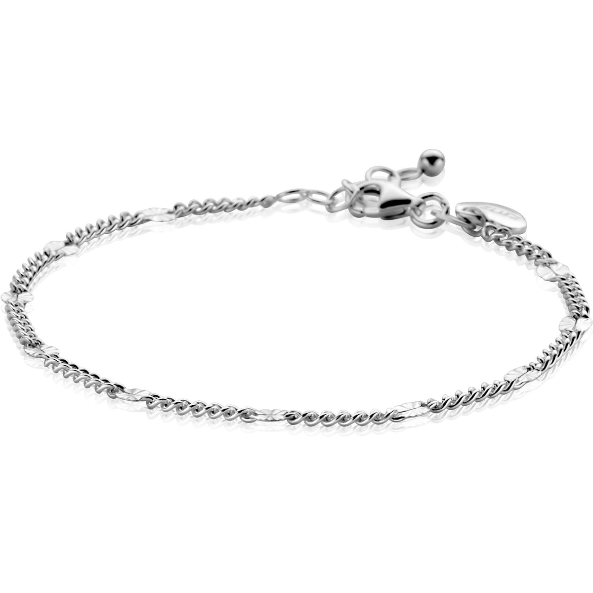 Armband aus Silber mit feinen, gedrehten und glatten Elementen sowie einem Karabinerverschluss