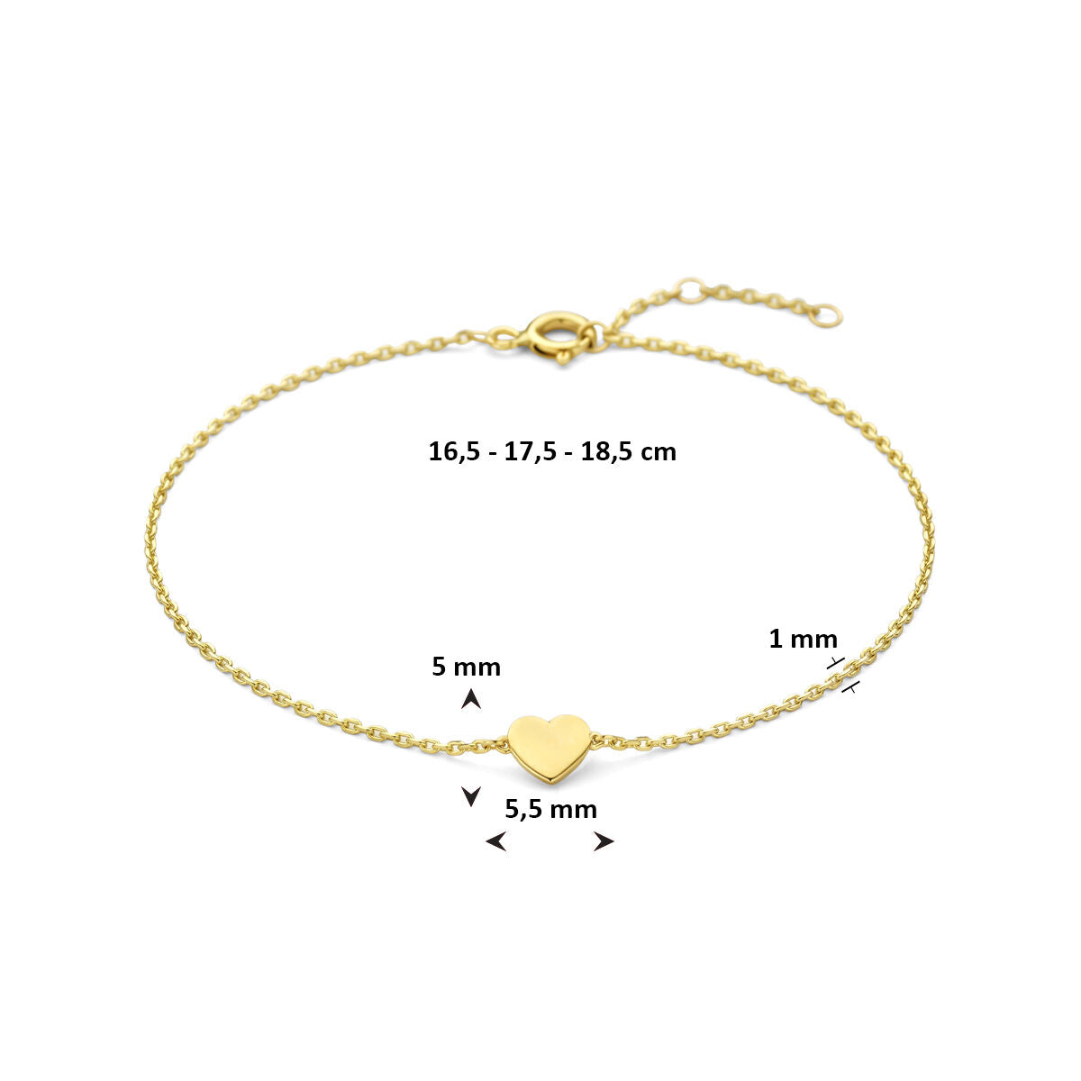 9 Karat goldfarbenes Armband mit Herz
