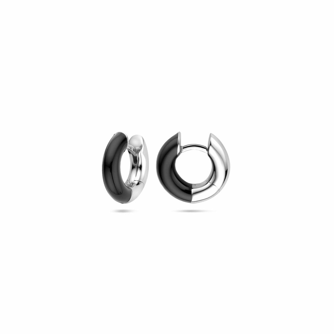 klapoorringen zwart emaille 4 mm zilver gerhodineerd