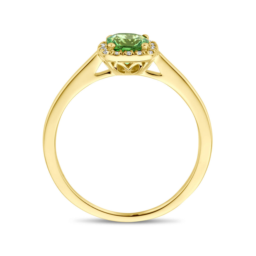 Ring Tsavorit und Diamant 0,07ct H SI Halo 14K Gelbgold